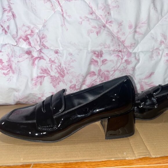 Kelly & Katie Shoes - Kelly & Katie Black Patent Payln Slip On Loafers Block Heel